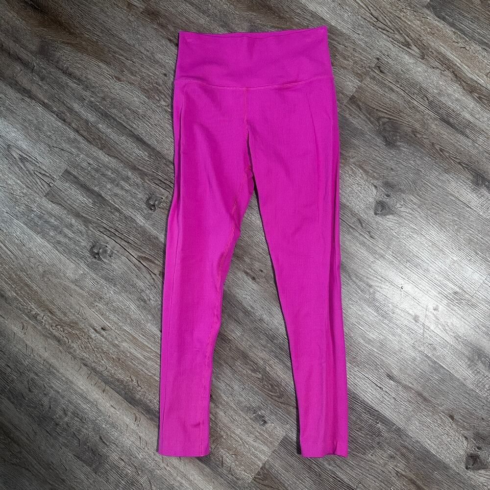 Athleta Aurora Seamless Ribbed High Rise Leggings Pink Small Stretch Gym